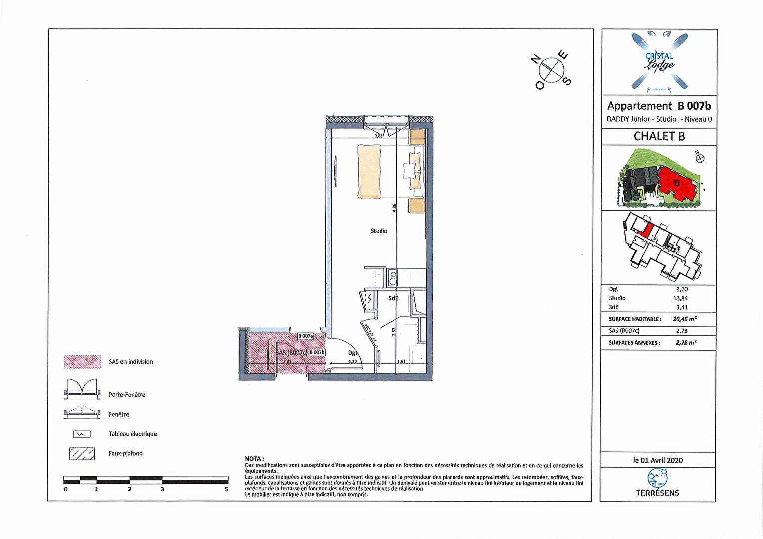 Studio  -  1 pièce 20.47 m2  - Serre Chevalier/Chantemerle