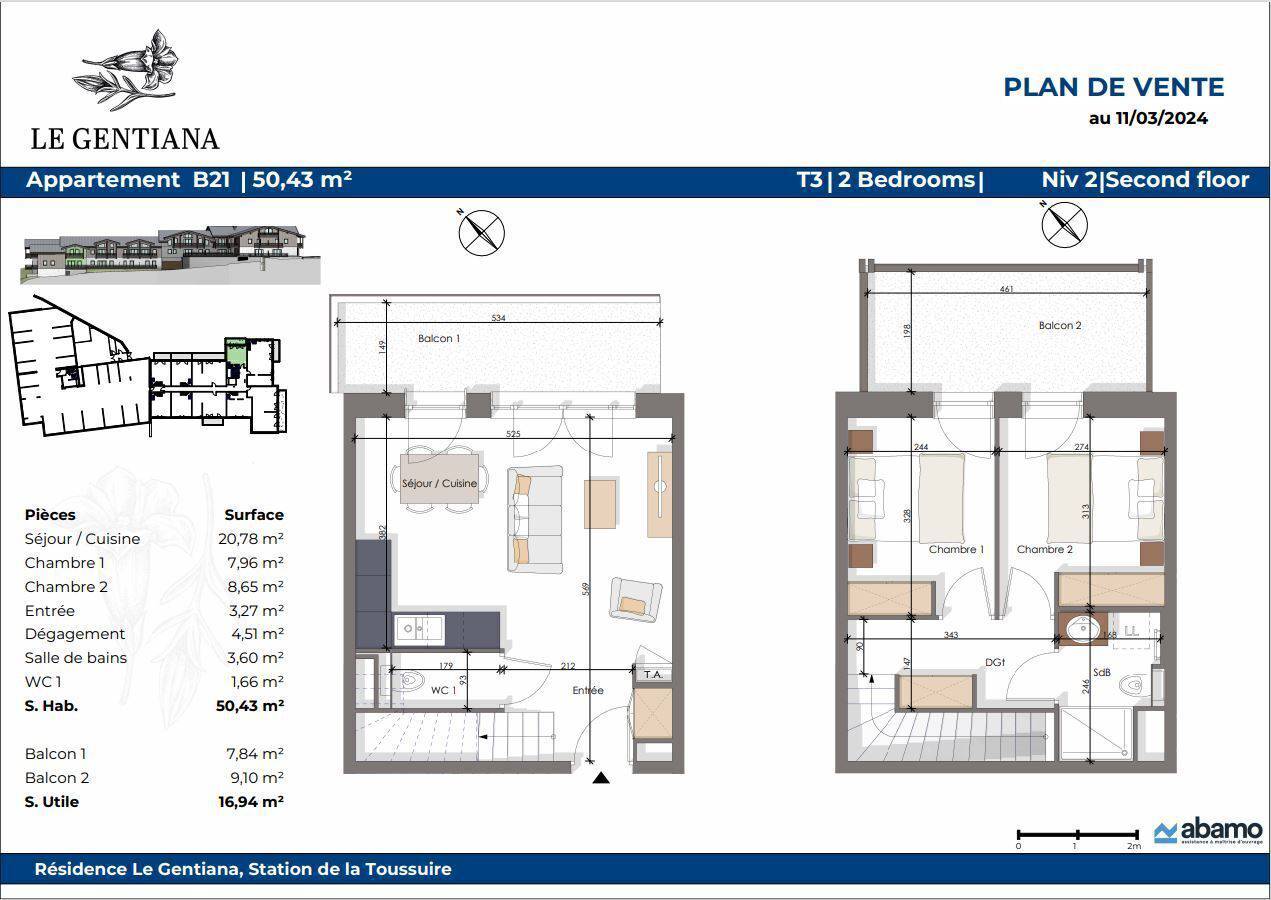 APPARTEMENT 3 PIECES SUR 2 NIVEAUX 50.43m²