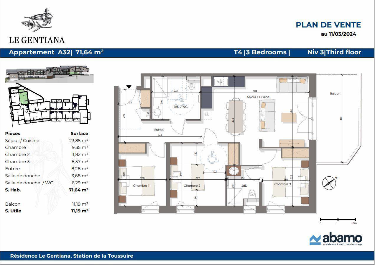 APPARTEMENT T4  - 71m² - 3 CHAMBRES - ADAPTà? PMR - Réf G4-A32