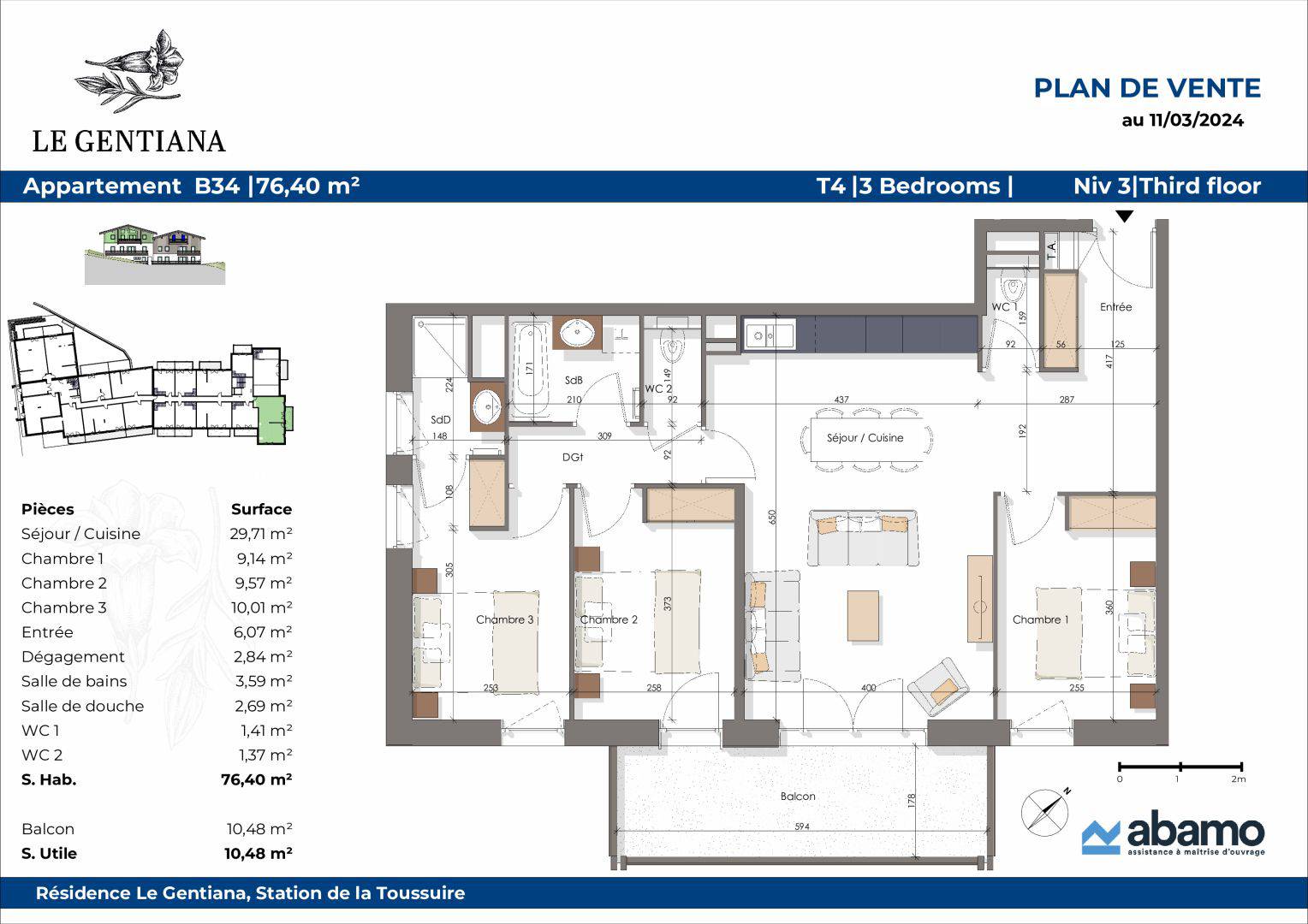 APPARTEMENT T4 de 76.40m² - 3 CHAMBRES + BALCON -  Réf G4-B34