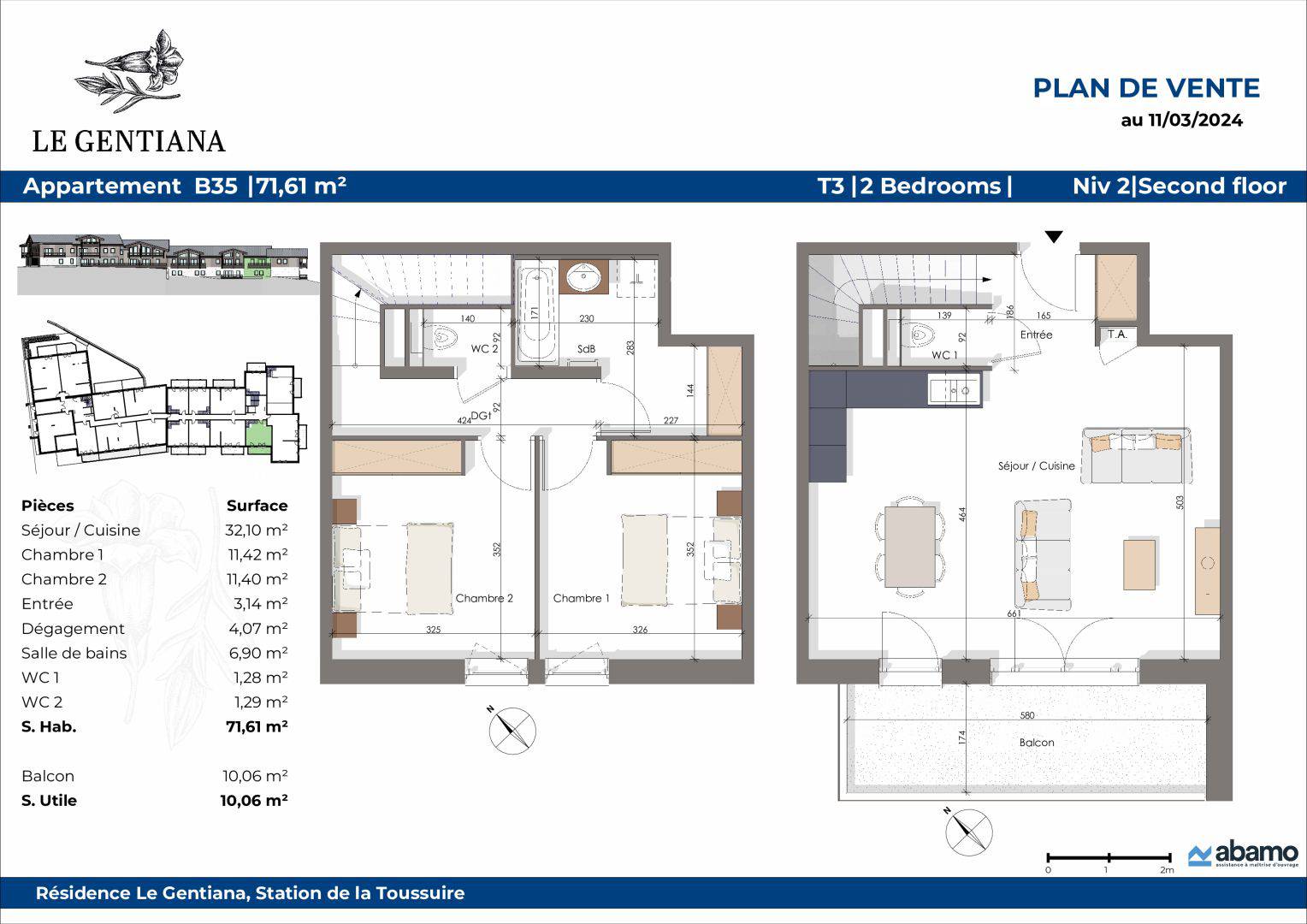 APPARTEMENT PENTHOUSE en DUPLEX - 3 PIÈCES - 71.61m² -  2 CHAMBRES + BALCON - Réf G3P-B35
