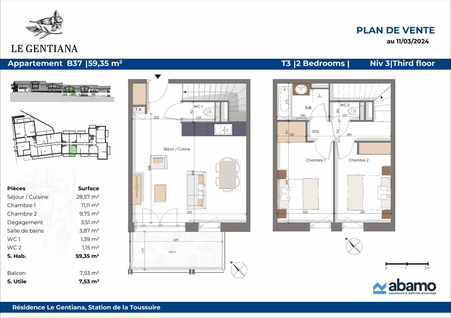 APPARTEMENT T3 PENTHOUSE DUPLEX - 2 CHAMBRES + BALCON - 59.35m² - Réf G3P-B37