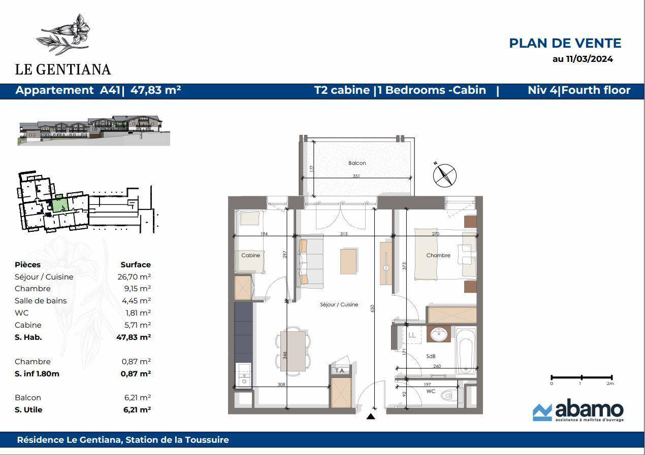 APPARTEMENT A41 2 PIÈCES CABINE - 47.83m² - BALCON