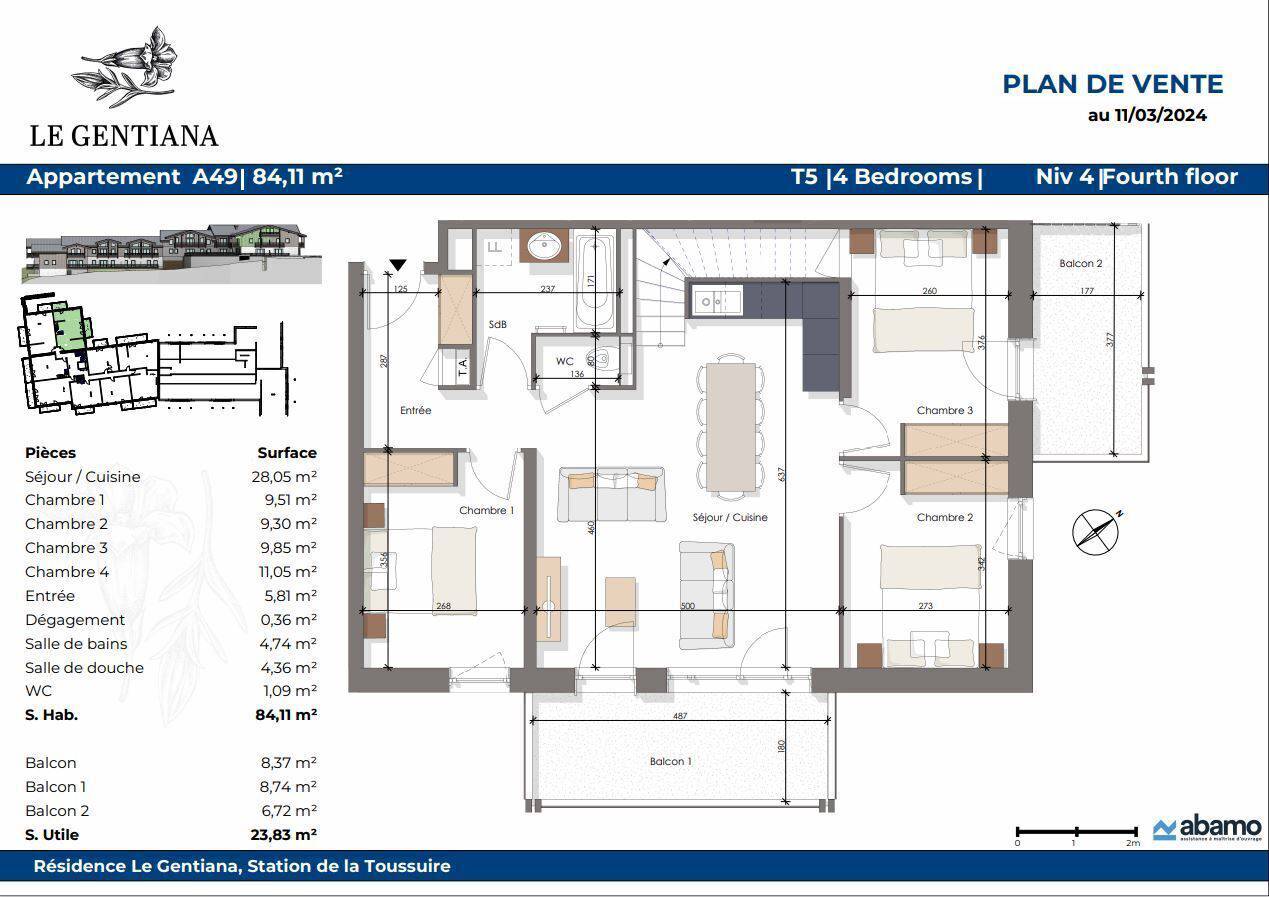 APPARTEMENT PENTHOUSE  en DUPLEX - 5 PIÈCES - 84.11m² - 4 CHAMBRES - 3 BALCONS - Ref G5P-A49