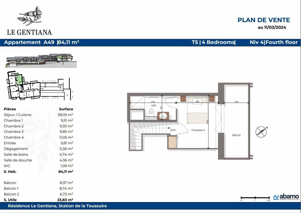 APPARTEMENT PENTHOUSE  en DUPLEX - 5 PIÈCES - 84.11m² - 4 CHAMBRES - 3 BALCONS - Ref G5P-A49